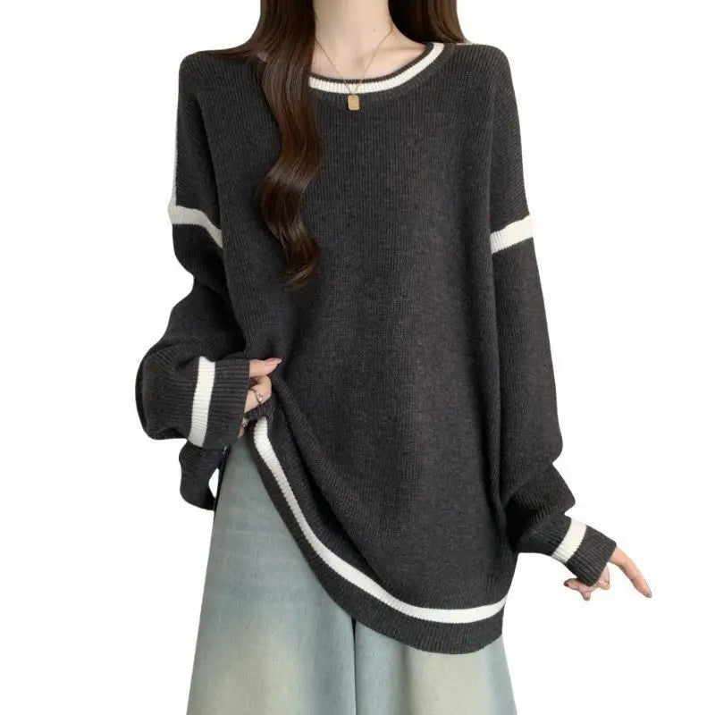 Plus Size Women s Round Neck Loose Slim Sweatshirt Versatile Knitted Top