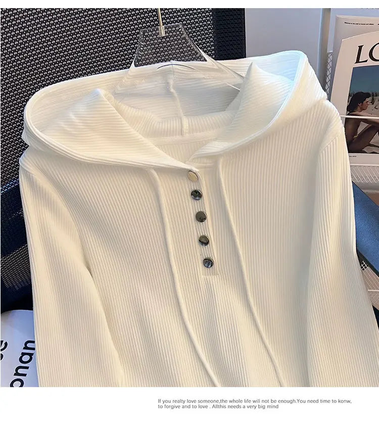 Uniek geknoopt T-shirt met capuchon voor dames, lente/herfst, onregelmatige korte mouwen, lange mouwen, basislaag