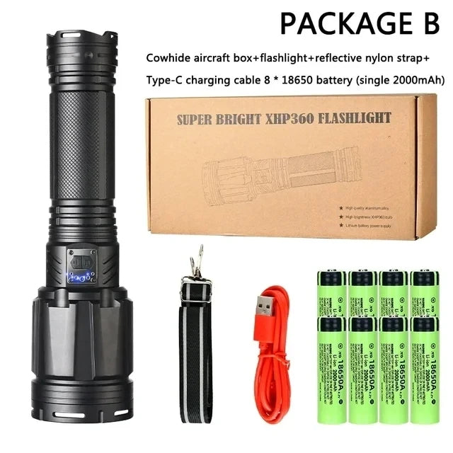 100W krachtige LED-zaklamp, ultraheldere tactische zaklamp met groot bereik, USB