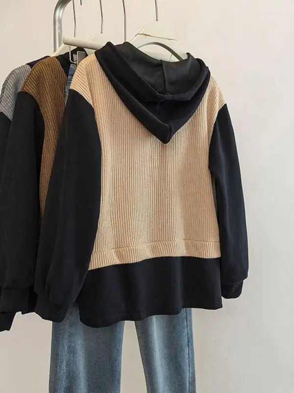 Hooded Fake Two-piece Spliced lange mouwen Sweatshirt Herfst en Winter Slim Top