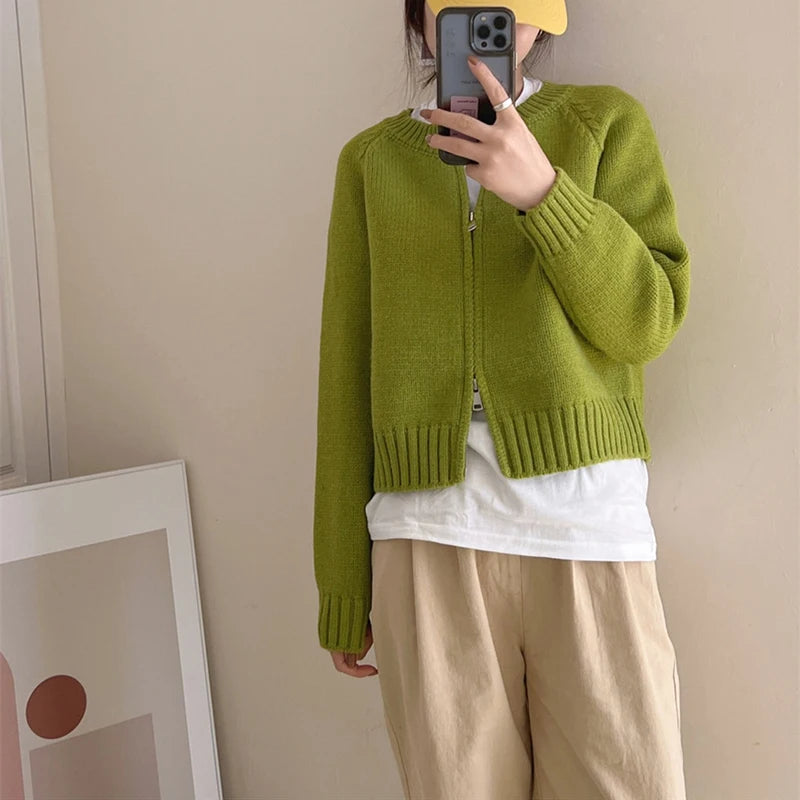 Heliar Dames Effen Rits Gebreide Cardigan Truien Casual Breiwerk Jas Lang