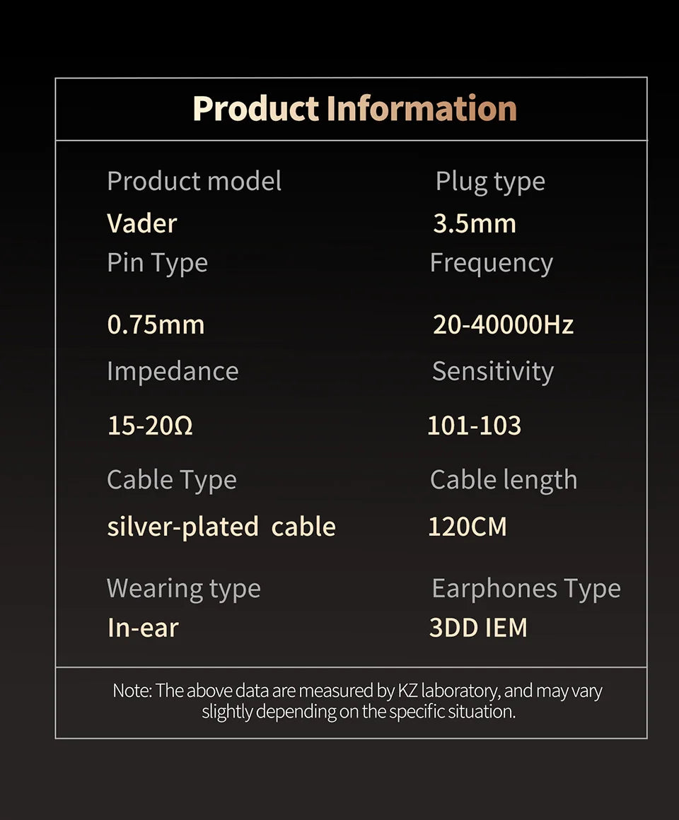 KZ Vader hoofdtelefoonmonitor, high fidelity hoofdtelefoon, aanpasbaar en