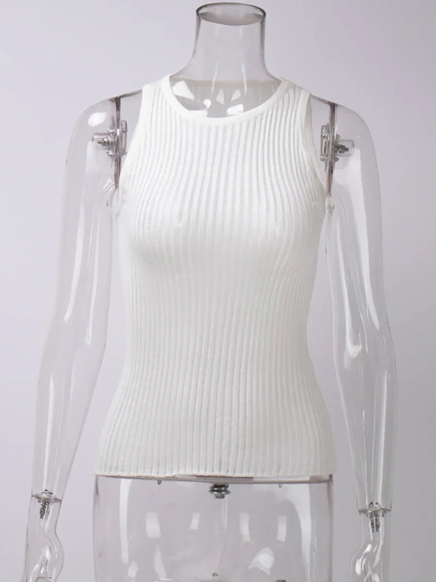 Bornladies Fashion Witte Wol Doorschijnende Dames Tanks Tops Outfit Mouwloos