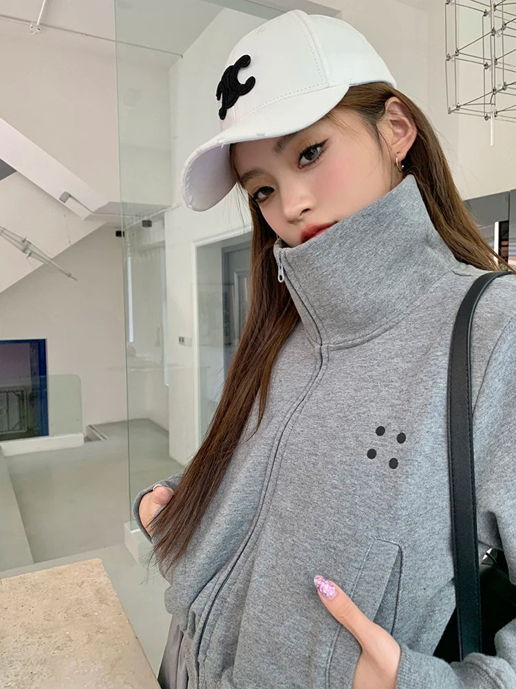 Coltruien voor dames, effen ritsontwerp, chique Koreaanse stijl, eenvoudig