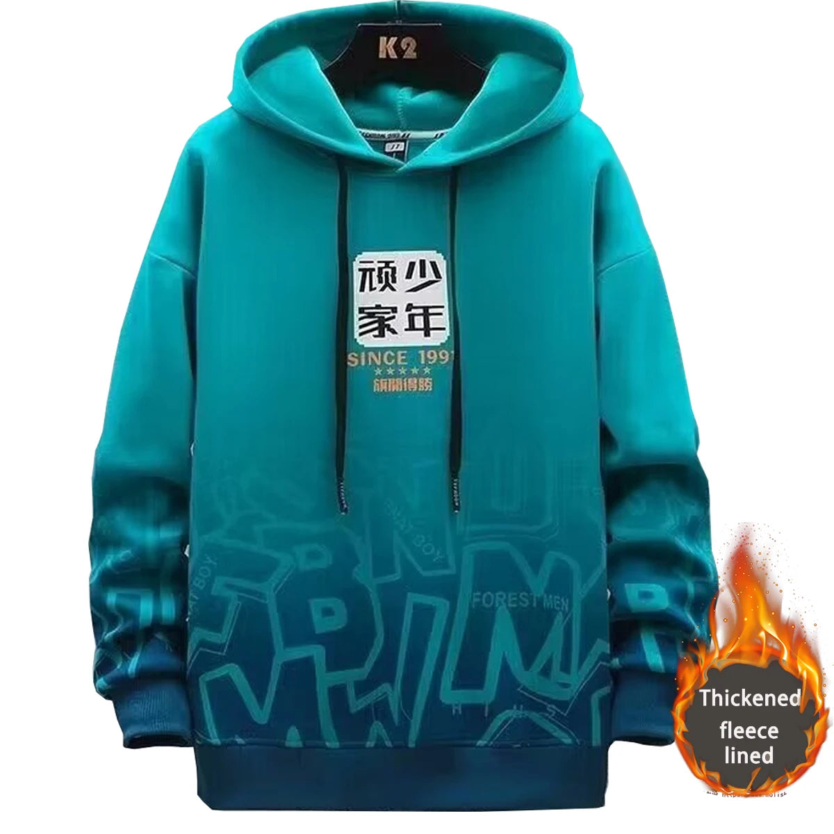 Men s Hooded Sweatshirt With Printed Pattern Thickened Fleece Hoodie Youth Autumn Winter Couple