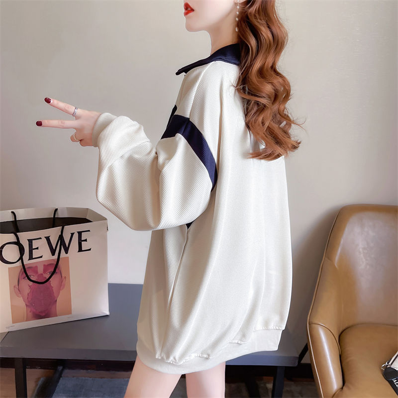 Herfst- en wintertrui voor dames, omslagkraag, patchwork, borduurwerk, mode, casual, elegant