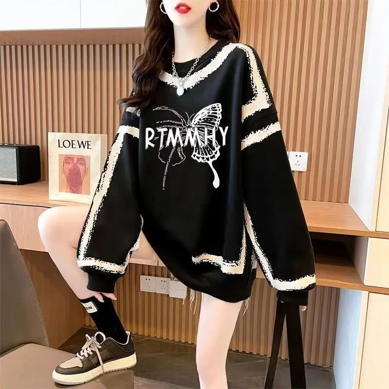 Dameskleding Koreaanse vlinderprint streetwear Y2K sweatshirt casual oversized tuniek hoodie O