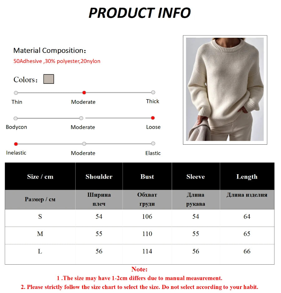 Bornladies Knitted Round Neck Sweater Women s Autumn Winter Loose Casual Thick
