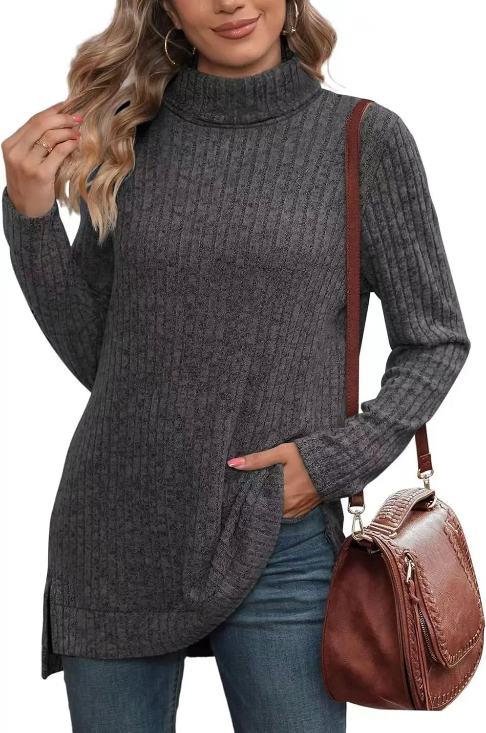 Effen herfst dames oversized coltrui truien lange mouwen