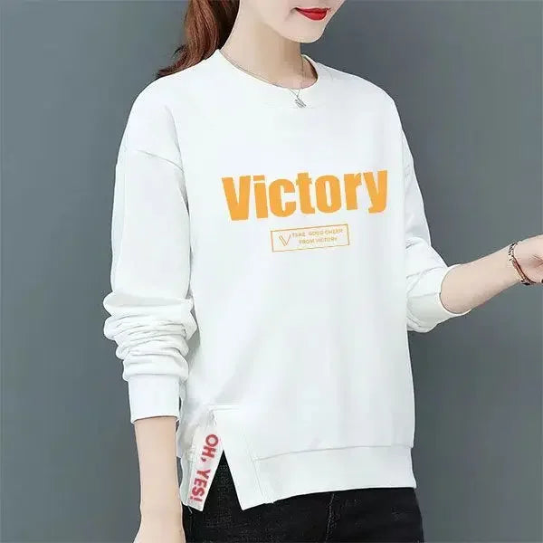 Women s Pure Cotton Sweatshirt Women 100 Cotton Korean Loose Large Size Slim Long sleeved Top