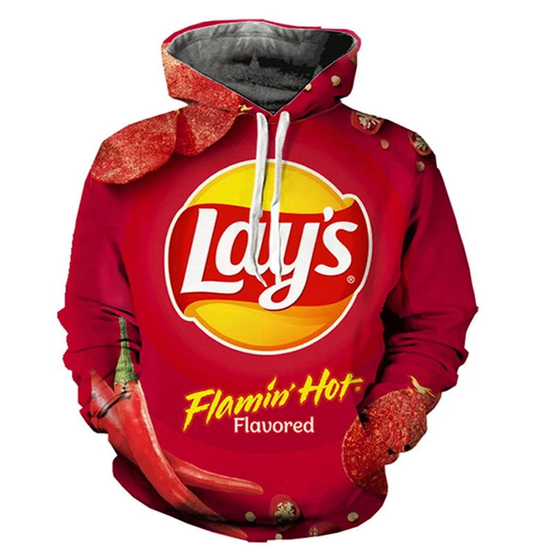 Snacks Funny Hoodies Men Fashion Potato Chips 3D Printed Long Sleeve Sweatshirts Women Casual