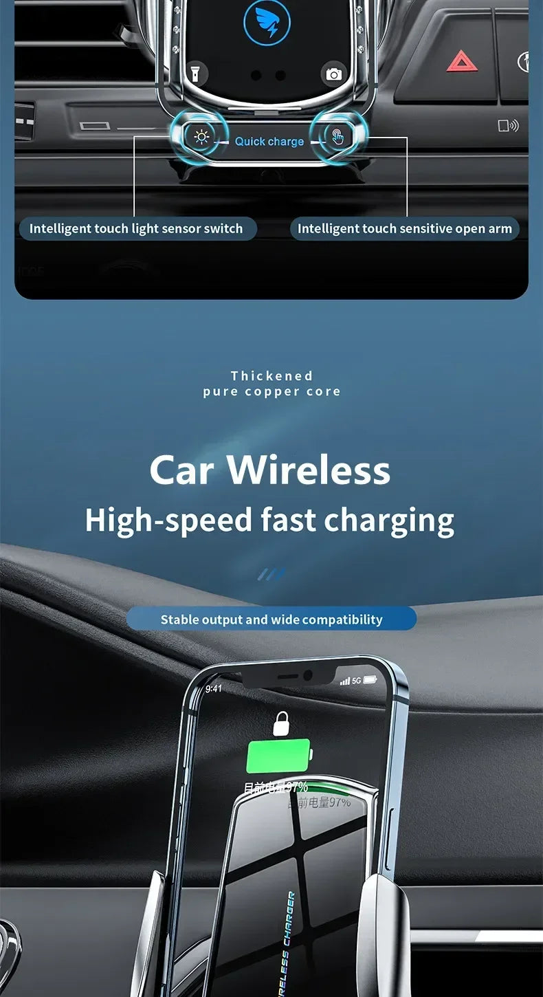 Draadloze oplader auto telefoonhouder standaard 15W snellaadstation voor iPhone