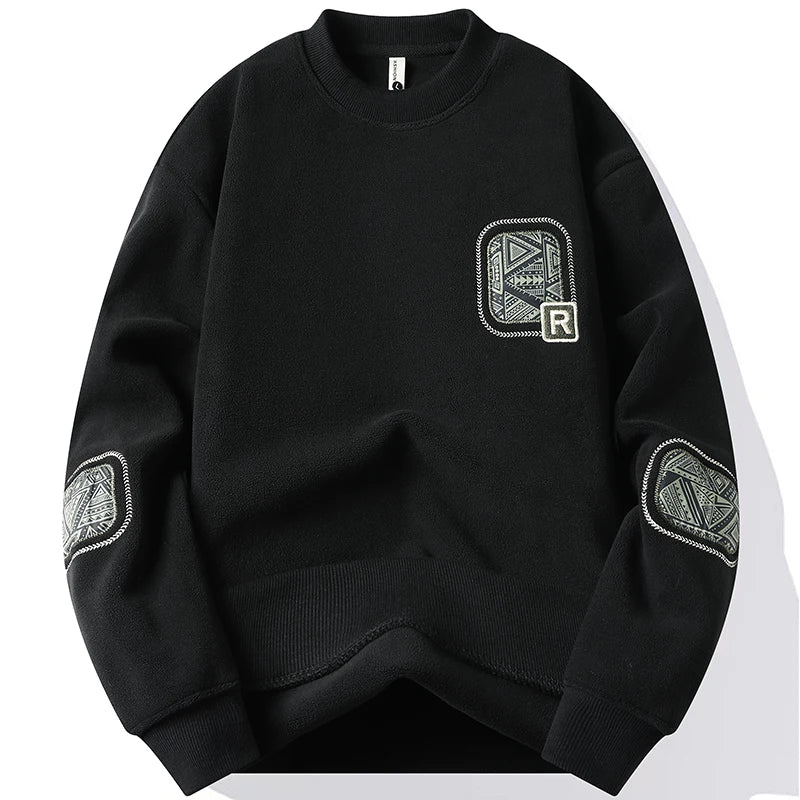 Men s Fashion Thick Hoodie Embroidery Pullover Fleece Lined Men s Winter Clothes