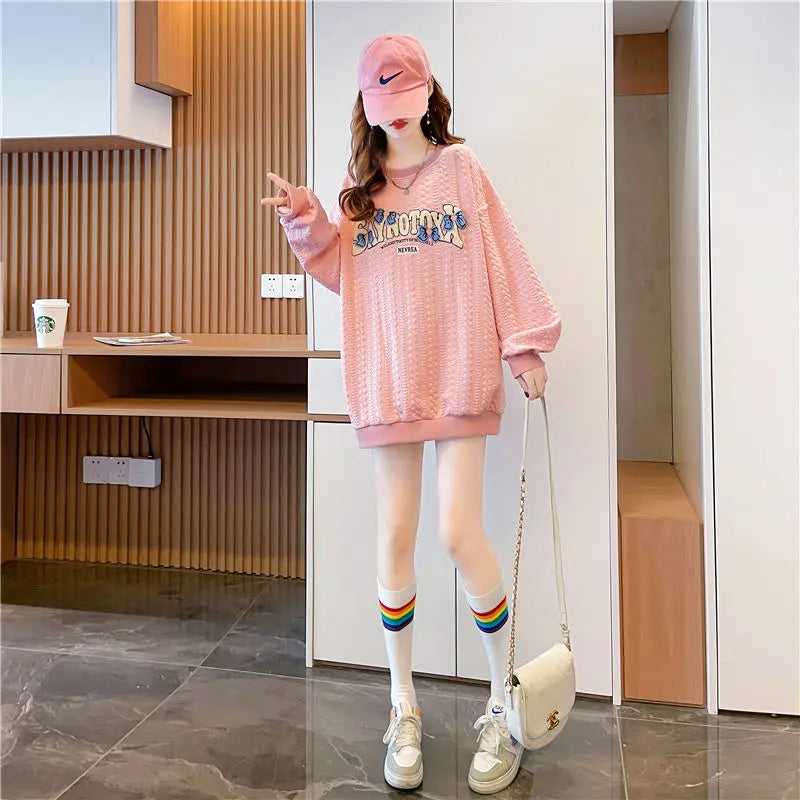 Hoodie Women s Korean Version Loose and Versatile Jacquard Design Lazy Style Thin Jacket