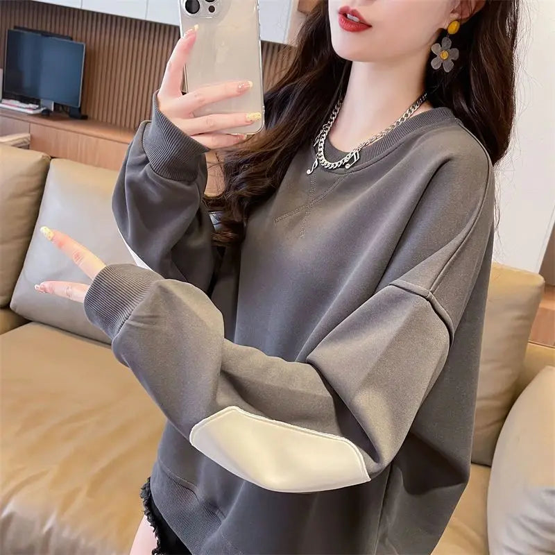 Western Design Round Neck Pullover Thin Sweatshirt for Women Korean Style Loose and Versatile