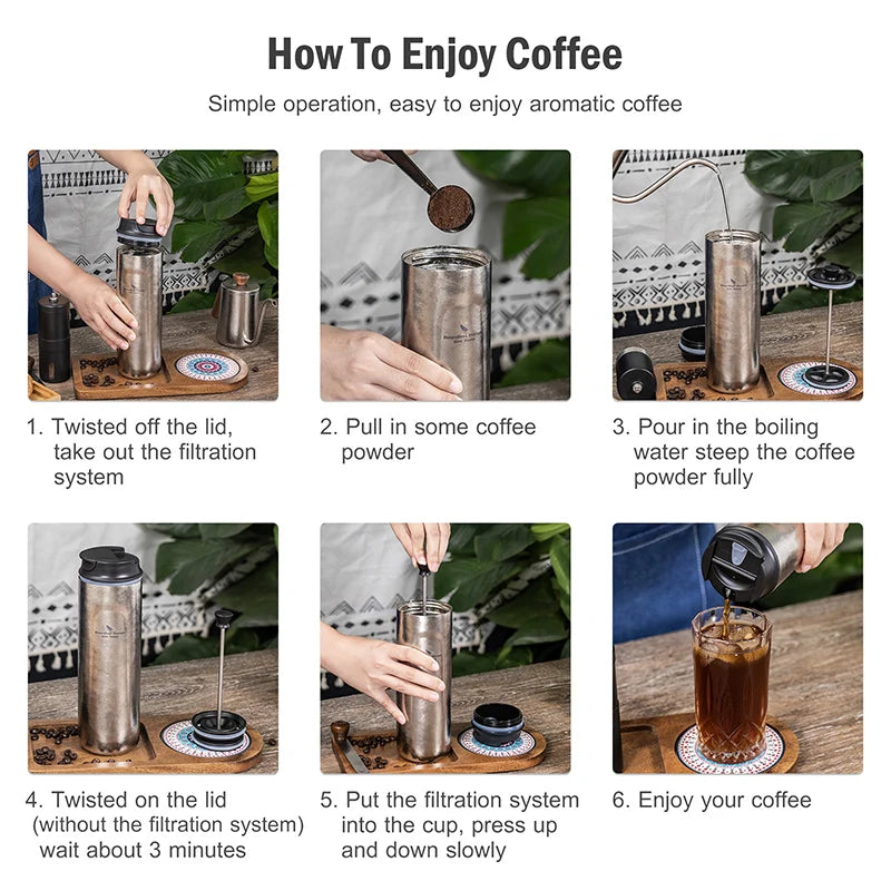Boundless Voyage 450ml Titanium French Press Coffee Flask Double Walled