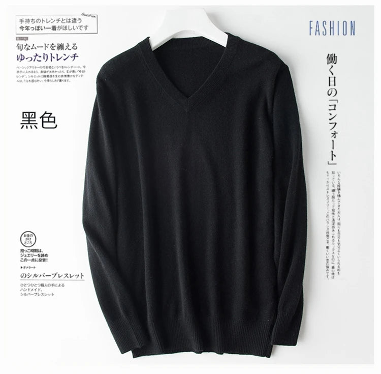 Classic Pullover V Neck Sweater Men Autumn Winter Cashmere Cotton Blend Warm Jumper Clothes Pull
