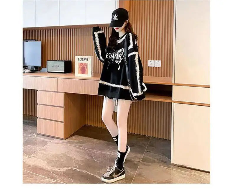 Dameskleding Koreaanse vlinderprint streetwear Y2K sweatshirt casual oversized tuniek hoodie O