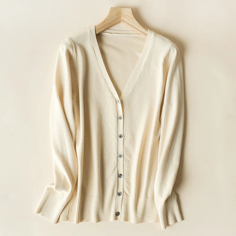 Enkelrijs V-hals Trui Cardigans Dames Basic Effen Kleur Lange Mouw