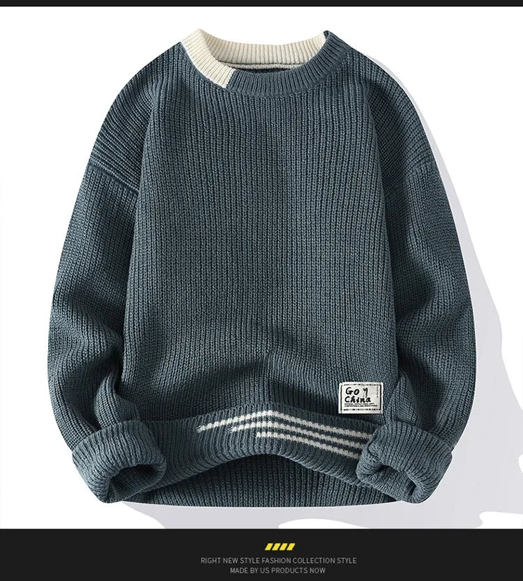 Casual round Neck Knitted Sweater Men s Base Layer Trendy Autumn Winter Style