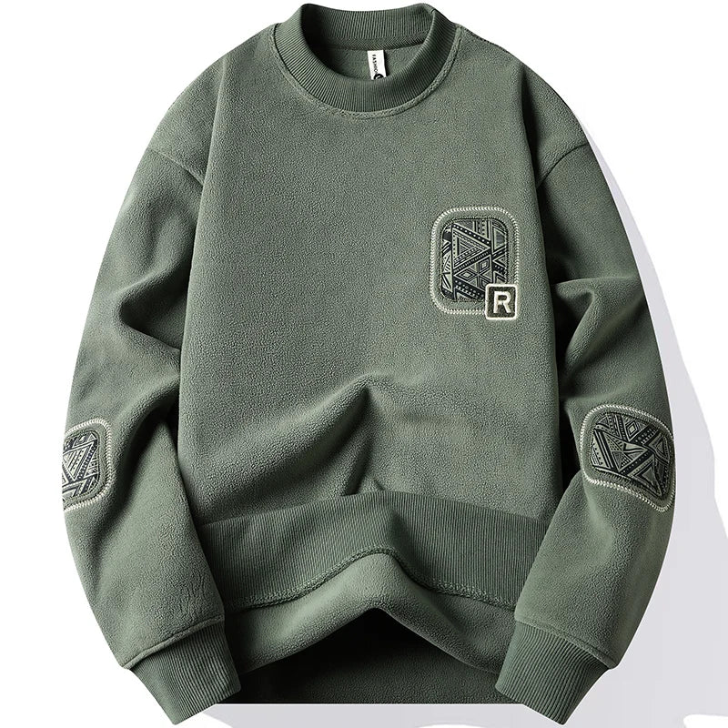 Men s Fashion Thick Hoodie Embroidery Pullover Fleece Lined Men s Winter Clothes