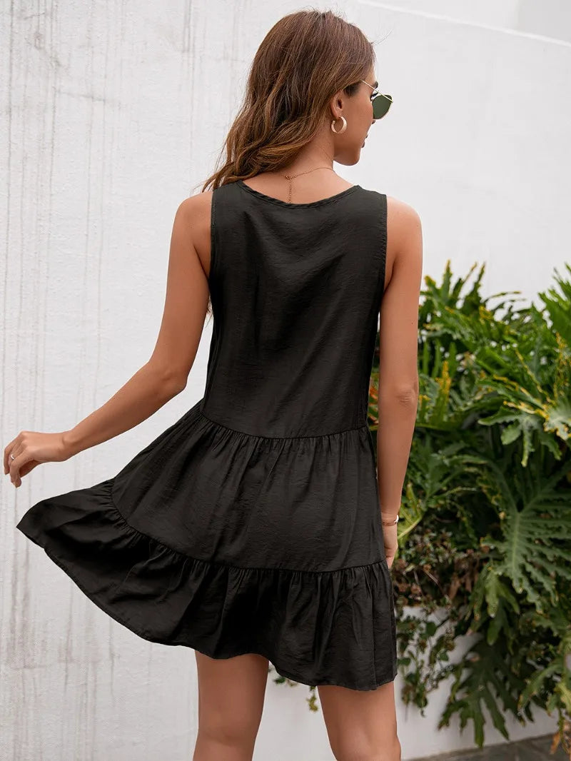 Casual dames zomer kwastjes kant hoge taille mouwloze korte mini-jurk vestido