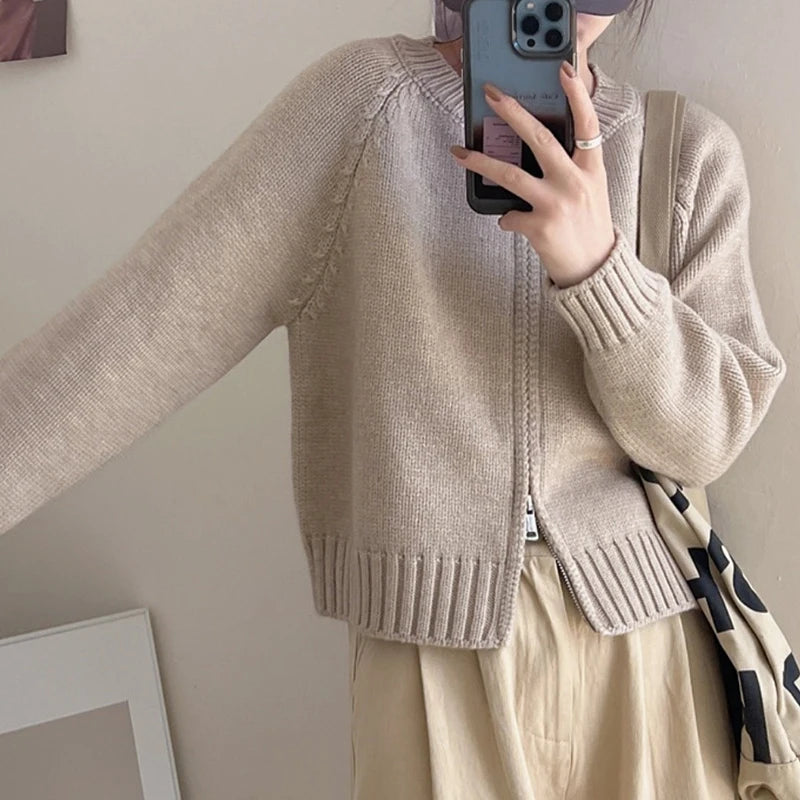 Heliar Dames Effen Rits Gebreide Cardigan Truien Casual Breiwerk Jas Lang