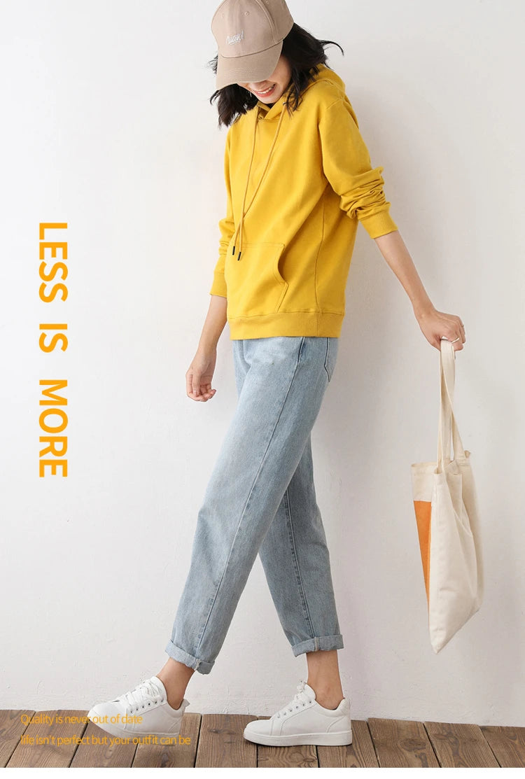 Dames Hoodies 100% Katoen Lente Herfst Losse Lange Mouwen Truien Effen