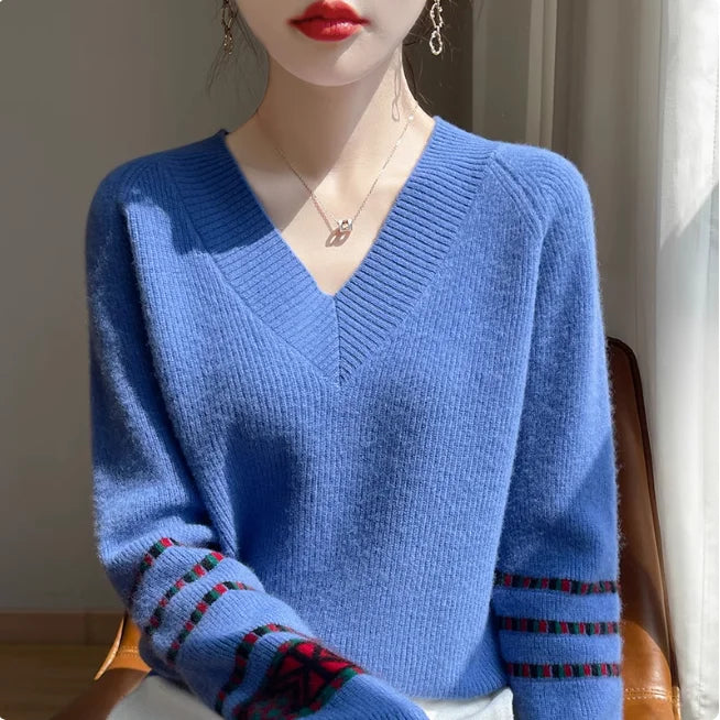 Женская одежда Осень Зима Однотонный пуловер с длинным рукавом