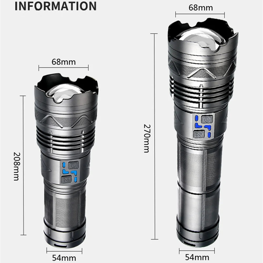 100W krachtige LED-zaklamp, ultraheldere tactische zaklamp met groot bereik, USB