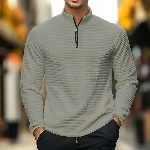 Casual Men s Half Zip Sweatshirt Simple Stand Collar Base Shirt Loose Fit Autumn Winter American