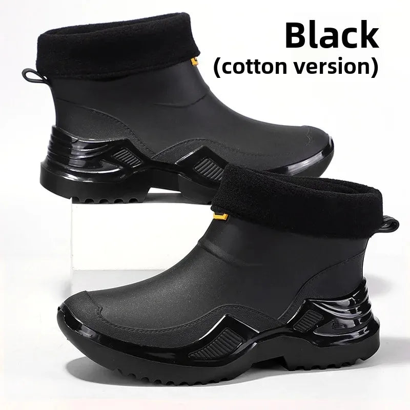 Korean Style Short Sporty Rain Boots Thickened Wide Comfortable Men s Slip On Water Shoes Anti