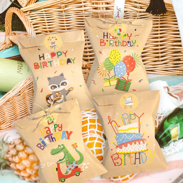 24Sets Thank You Kraft Paper Bags Cute Rainbow Dino Happy Birthday Gift Pouch