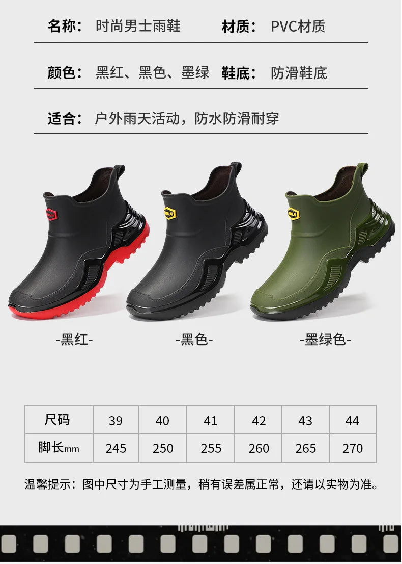 Korean Style Short Sporty Rain Boots Thickened Wide Comfortable Men s Slip On Water Shoes Anti
