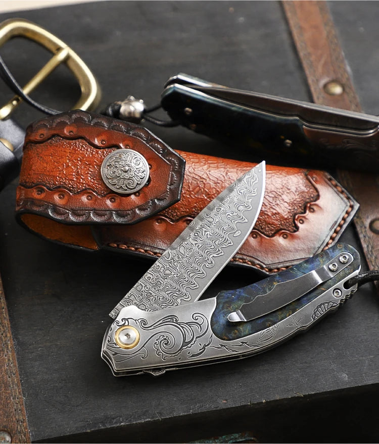 Handmade Damascus Steel Pocket Knife, Men s and Women s Folding Knife, Outdoor