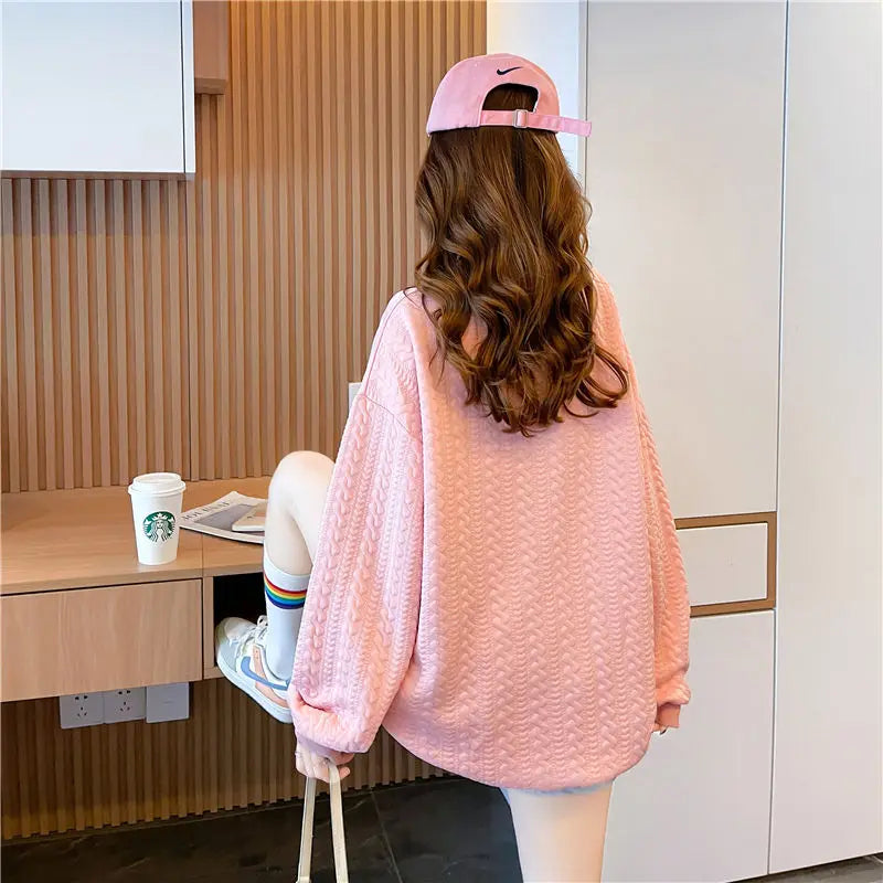 Hoodie Women s Korean Version Loose and Versatile Jacquard Design Lazy Style Thin Jacket