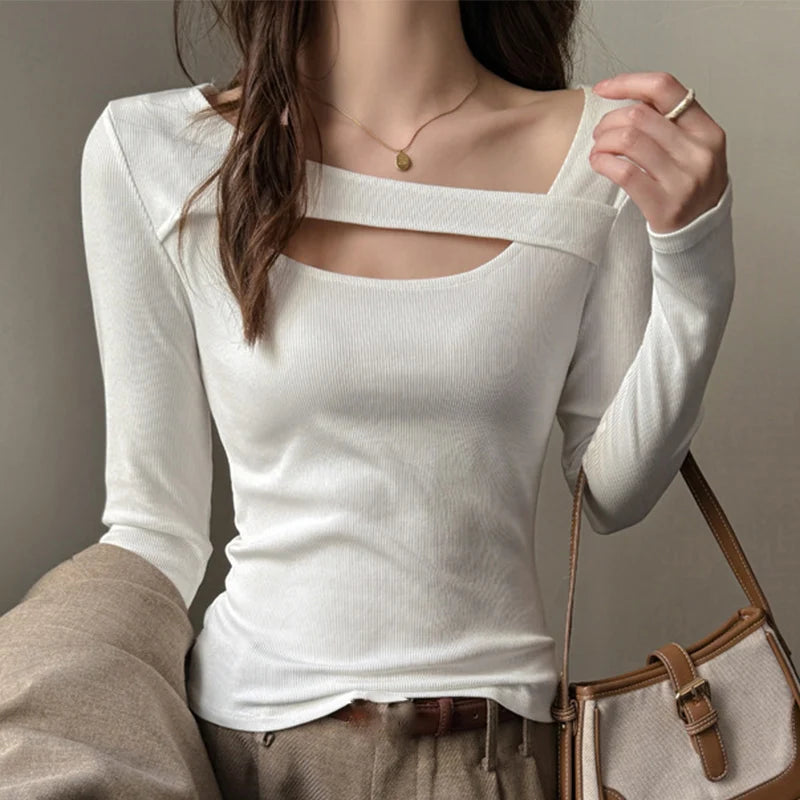 Slim Fit T-shirts met lange mouwen voor dames, sexy uitgeholde truien voor dames, lente