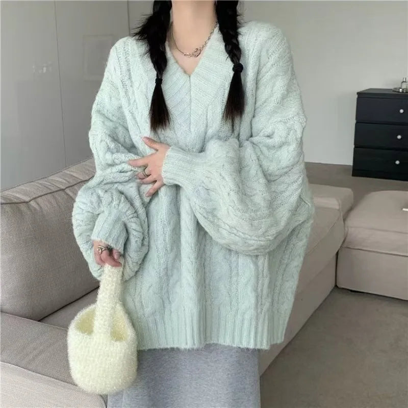 Y2K Harajuku Esthetische Vrouwen Gebreide Trui Koreaanse Losse Mode Effen Lange