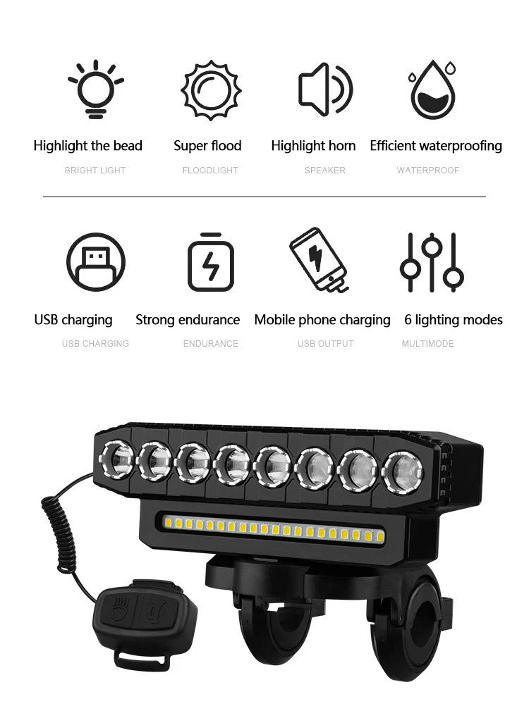 5 8 LED Fiets Koplamp USB Oplaadbaar 130dB Fietshoorn Gemakkelijk te gebruiken