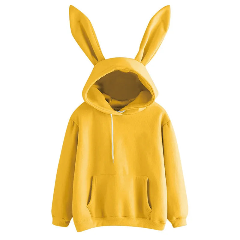 Herfst- en winterkleding voor dames Harajuku Wei hooded rabbit hoodie effen kleur