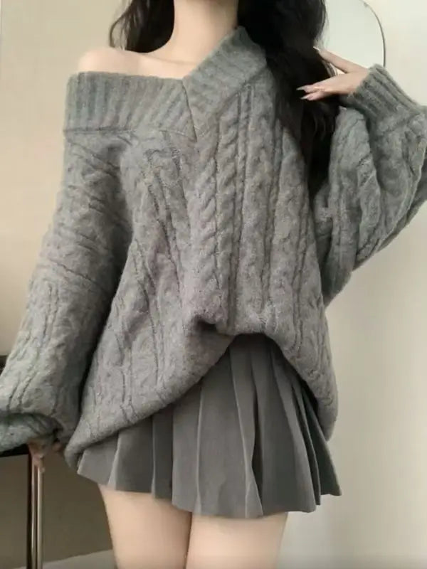 Y2K Harajuku Esthetische Vrouwen Gebreide Trui Koreaanse Losse Mode Effen Lange