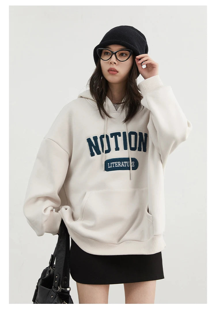 Chic VEN Women Sweatshirts Loose Casual Oversized Hooded Letter Patch Hoodie Female Fleece Woman Top