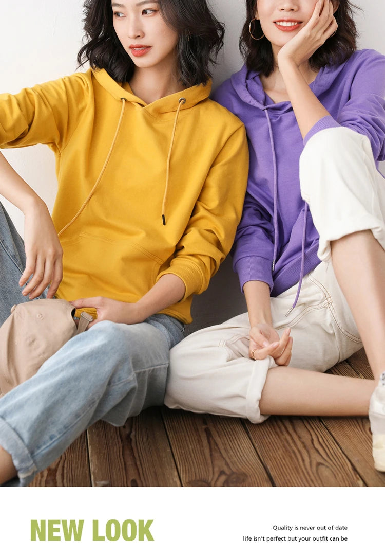 Dames Hoodies 100% Katoen Lente Herfst Losse Lange Mouwen Truien Effen