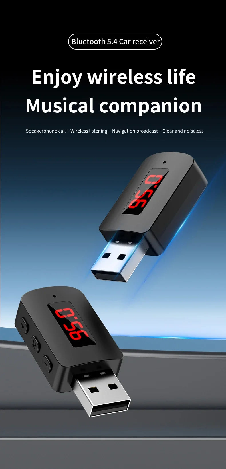 Bluetooth 5.4 Auto Zender Ontvanger Handsfree Bellen Autokit Mini USB Voeding