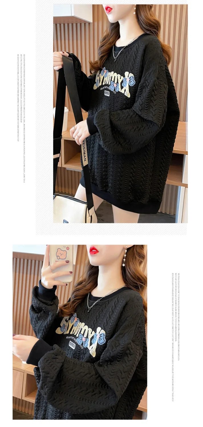 Hoodie Women s Korean Version Loose and Versatile Jacquard Design Lazy Style Thin Jacket