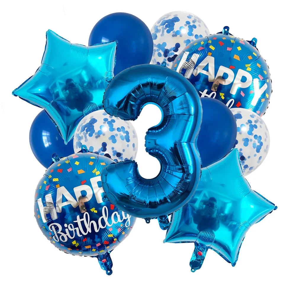 13pcs bag Blue Balloons Mixed Number Balloons Birthday Party Decorations Boys