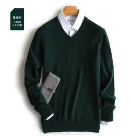 Classic Pullover V Neck Sweater Men Autumn Winter Cashmere Cotton Blend Warm Jumper Clothes Pull