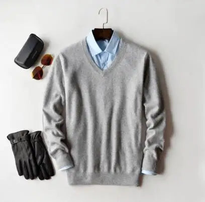 Classic Pullover V Neck Sweater Men Autumn Winter Cashmere Cotton Blend Warm Jumper Clothes Pull
