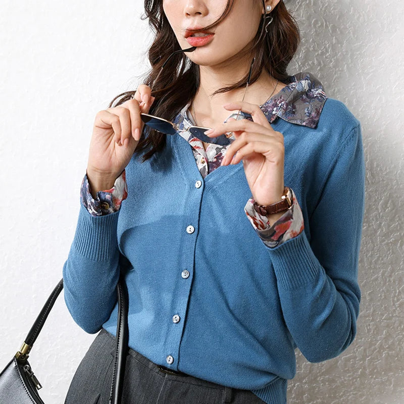 Enkelrijs V-hals Trui Cardigans Dames Basic Effen Kleur Lange Mouw