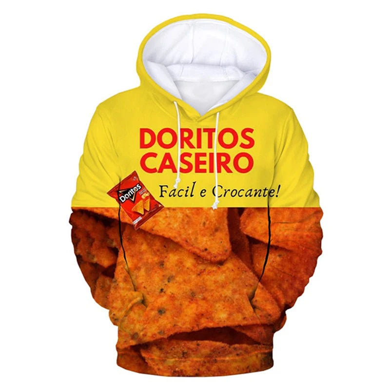 Snacks Funny Hoodies Men Fashion Potato Chips 3D Printed Long Sleeve Sweatshirts Women Casual